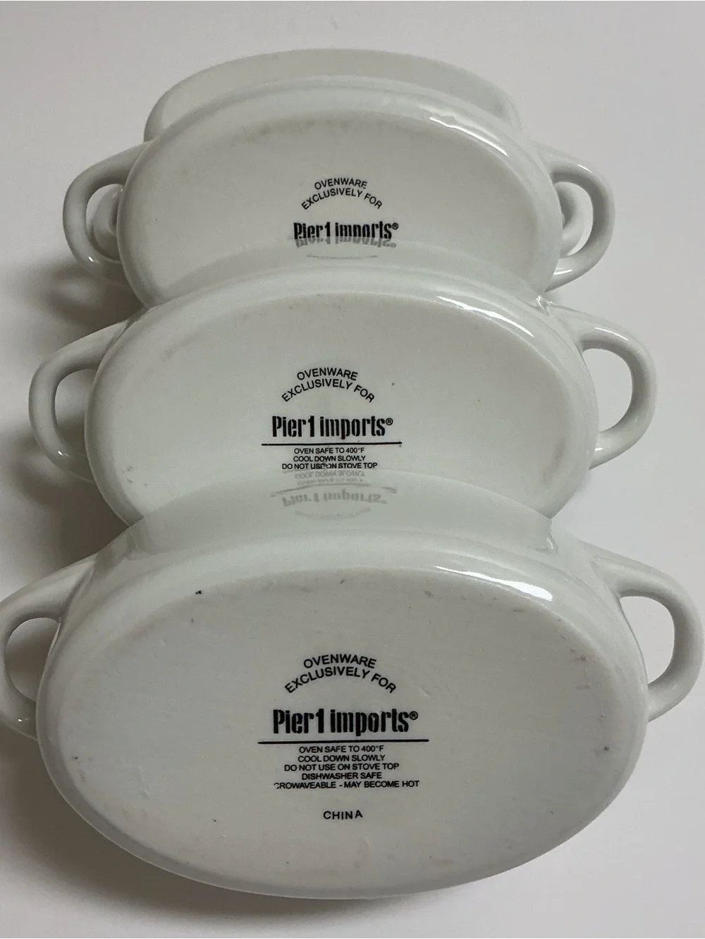 Pier 1 White Baking Dish SET OF 4 Lids 7.5 oz Minicocotte Souffle Ramekin Bakers